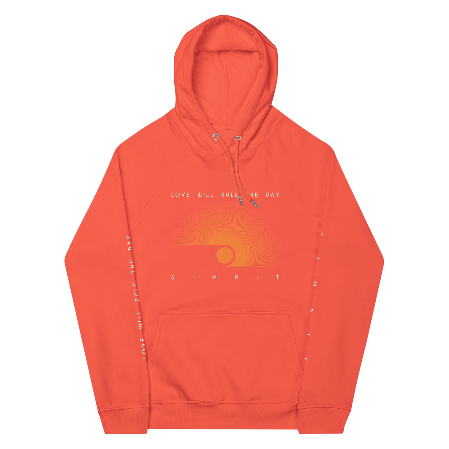 "Love Will Rule The Day" Unisex Eco Raglan Hoodie - Orange