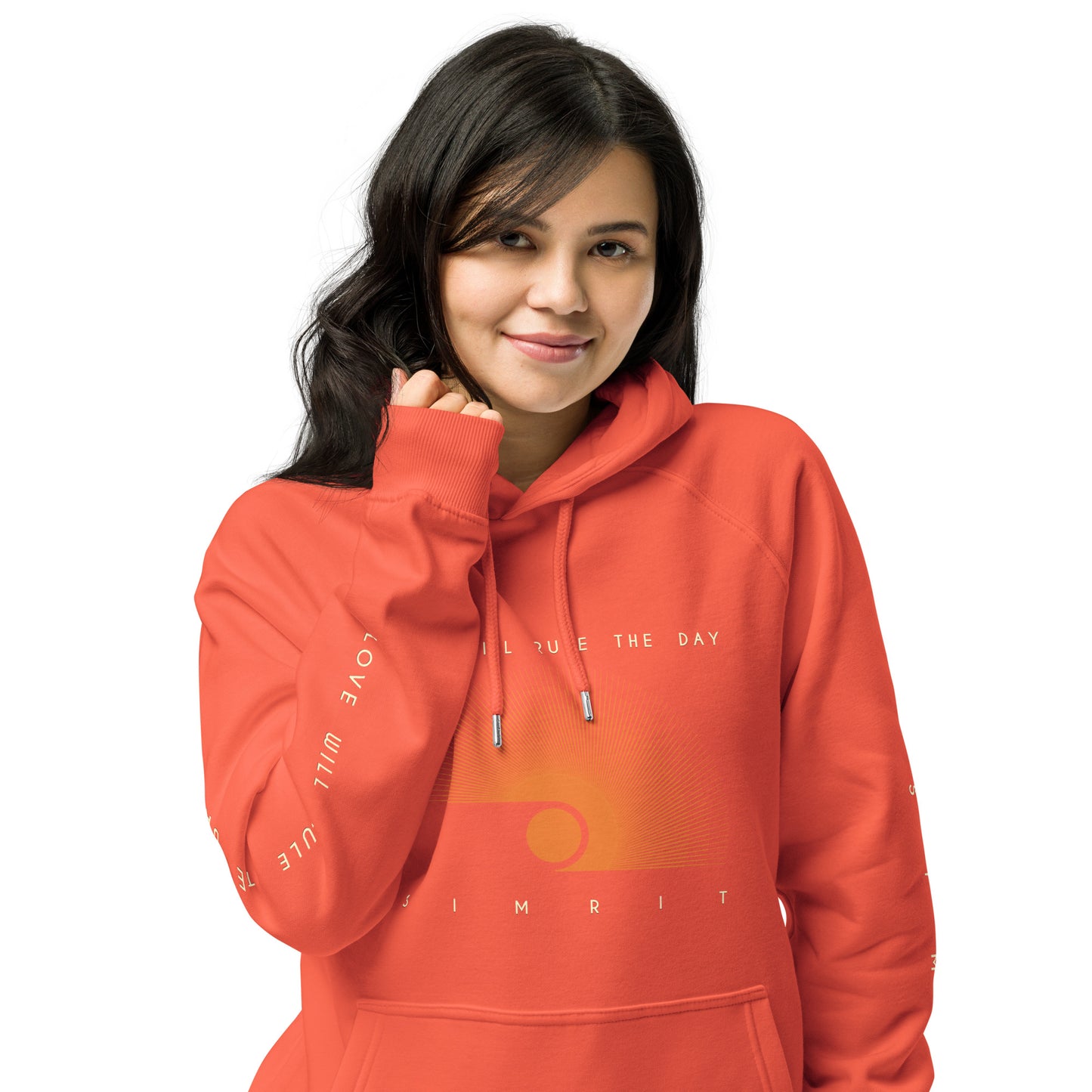 "Love Will Rule The Day" Unisex Eco Raglan Hoodie - Orange