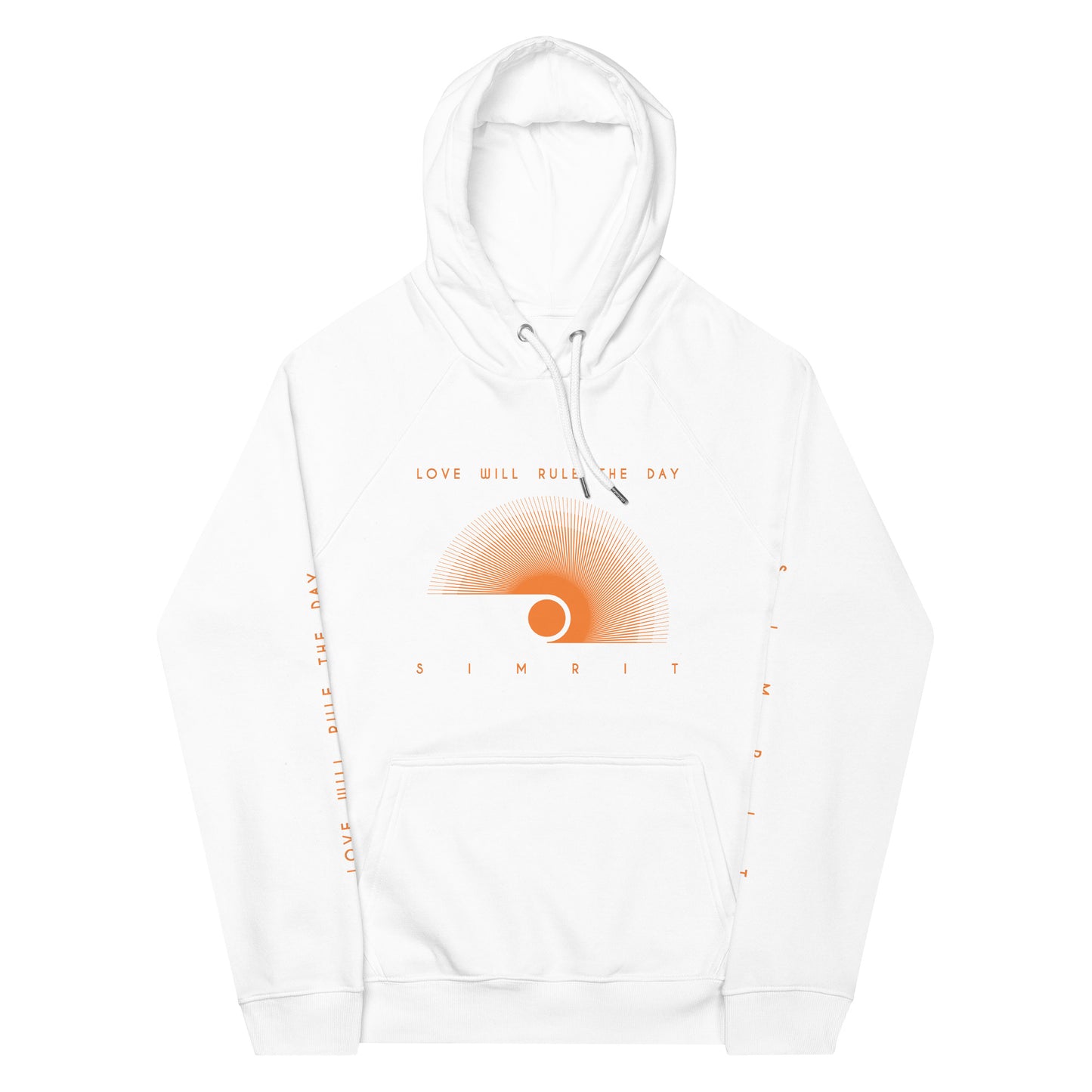 "Love Will Rule The Day" Unisex Eco Raglan Hoodie - White