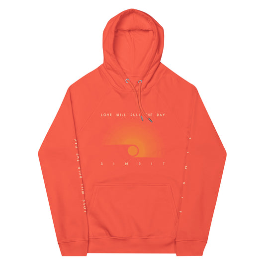 "Love Will Rule The Day" Unisex Eco Raglan Hoodie - Orange