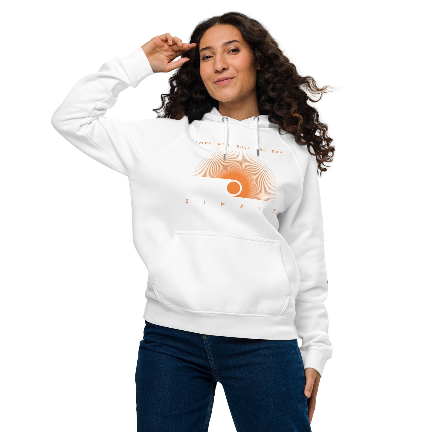 "Love Will Rule The Day" Unisex Eco Raglan Hoodie - White